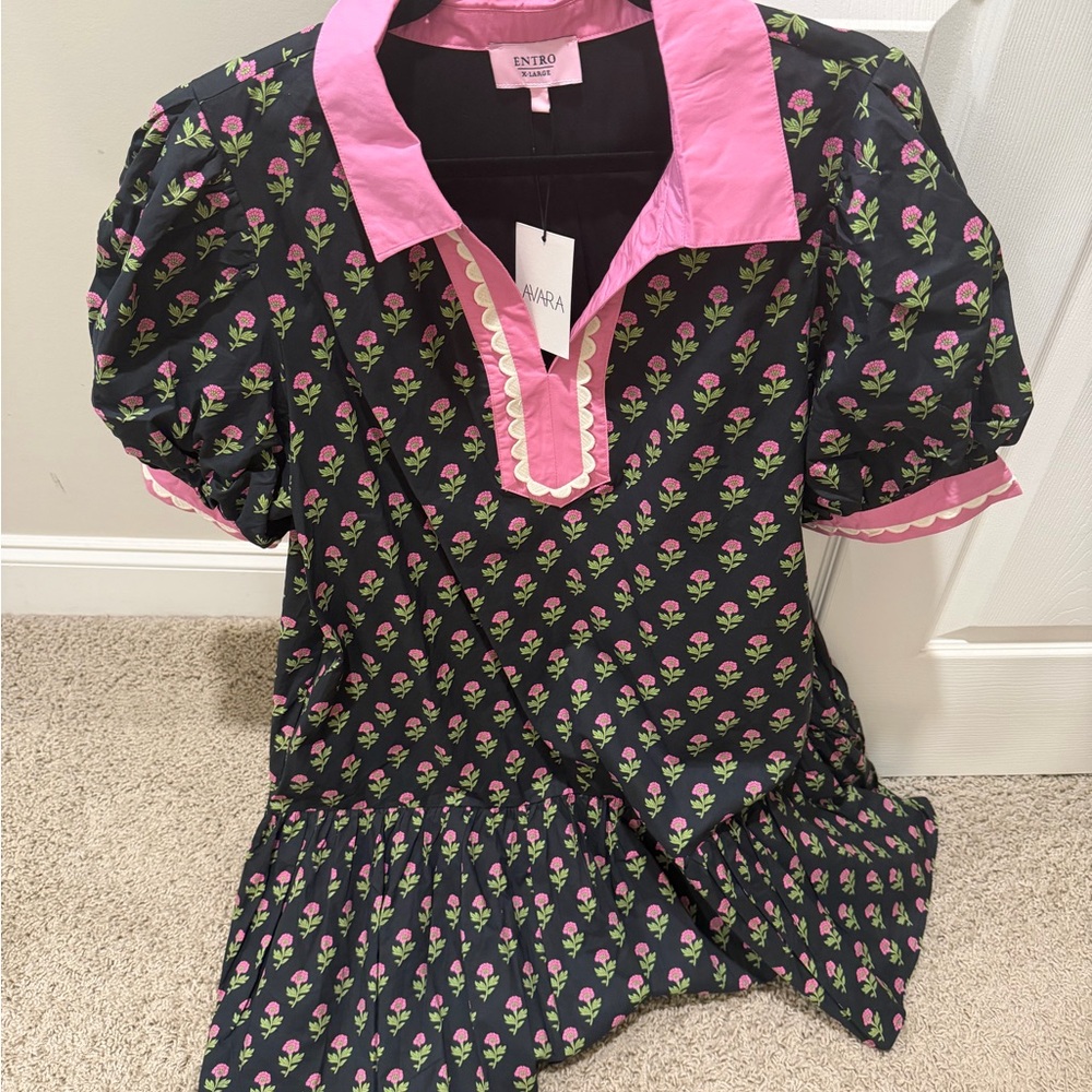 Entro Black Dress with Pink Floral Accents